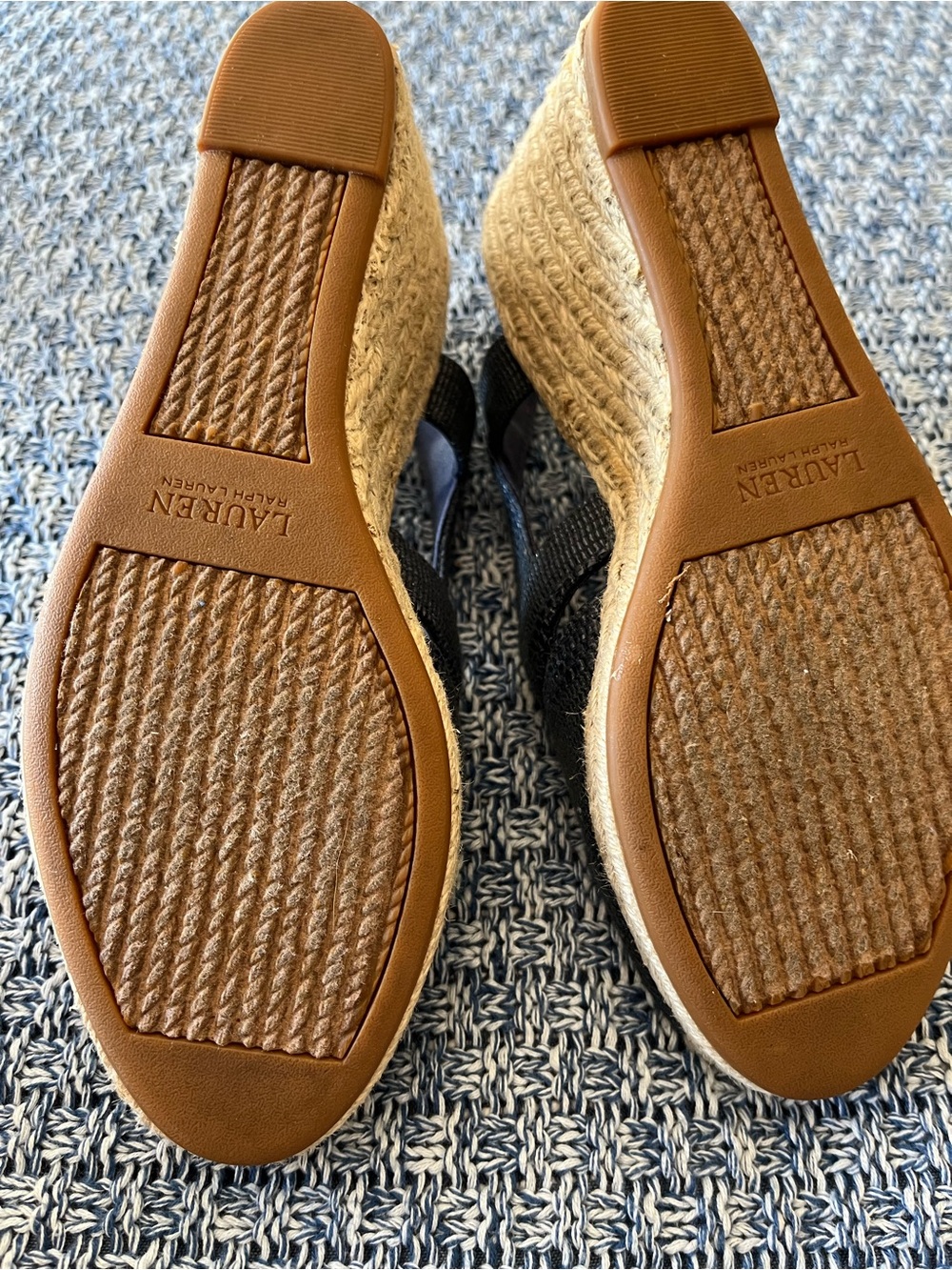 LAUREN Ralph Lauren Navy Woven Espadrille Slingback Flats with Natural Jute Toe - Picture 8 of 14